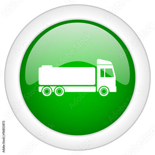 Green glossy round vector truck web icon © Alex White