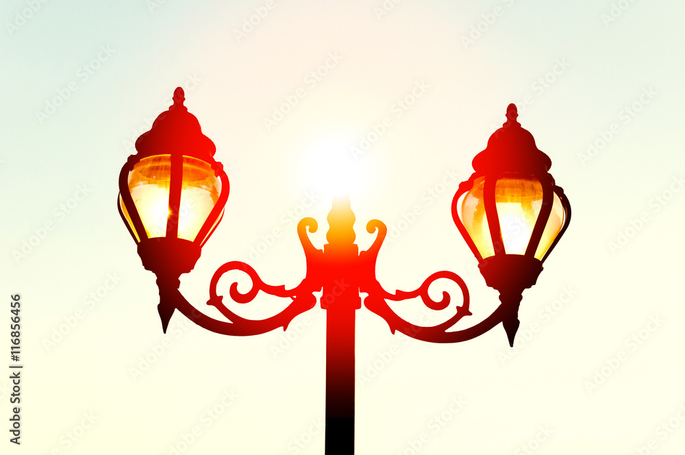 Obraz premium Beautiful vintage Street antique style lamp post with effect of