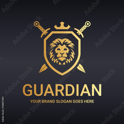 Guardian logo. Lion shield. Warrior logo.