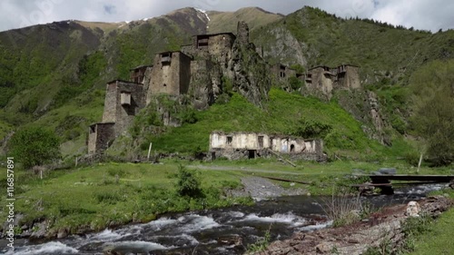 Ancient Fort Shatili in Mountains of Georgia  Caucasus.