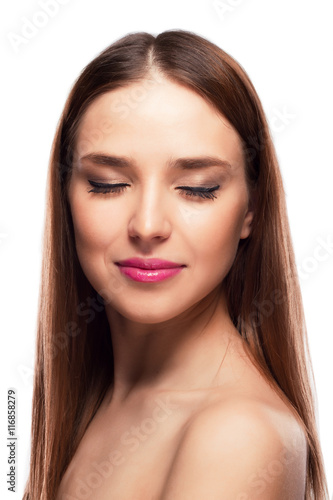 Front portrait of beautiful face with beautiful closed eyes - is