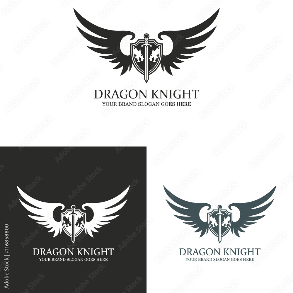 Naklejka premium The Guardian Crest Logo. Dragon logo. Knight logotype