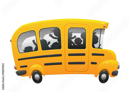 Kids riding on school bus.