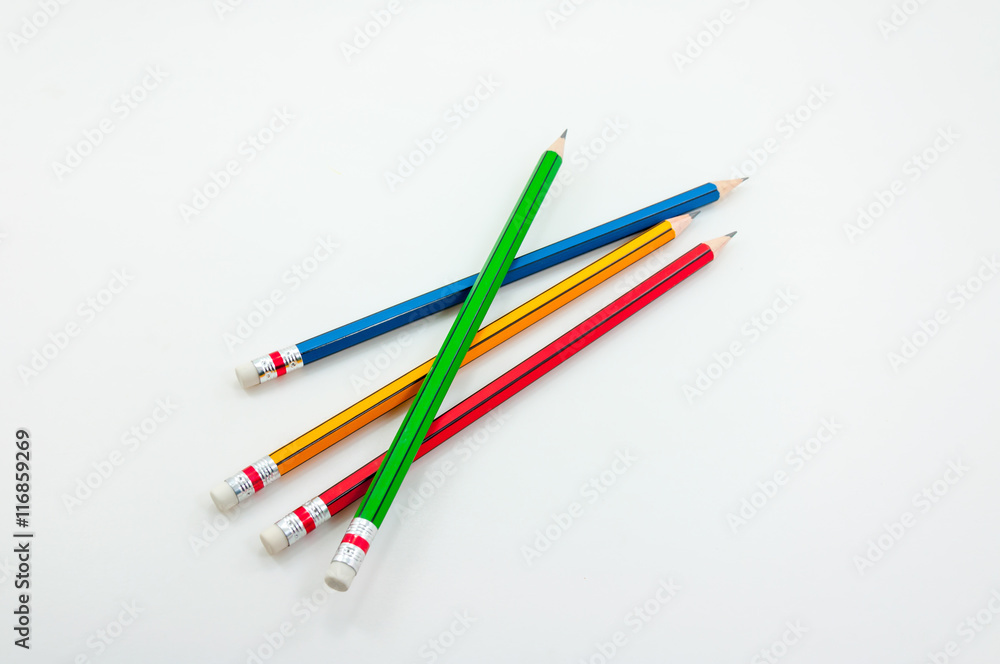 Colorful Pencil  in fist   power of written word on white background