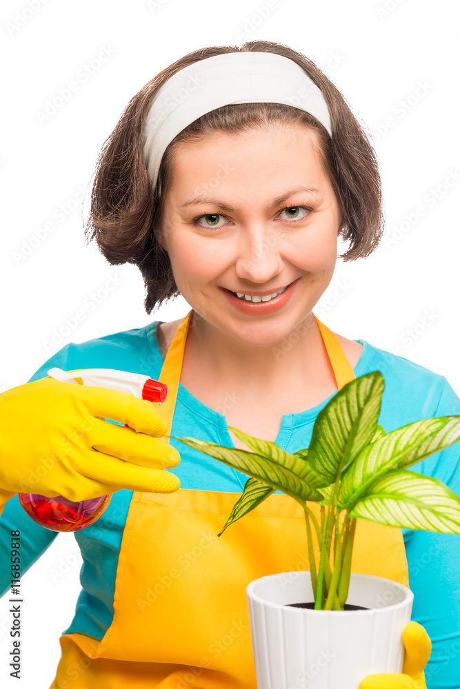 girl holding a flower and sprinkles of water on white background girl holding a flower and sprinkles of water on white background