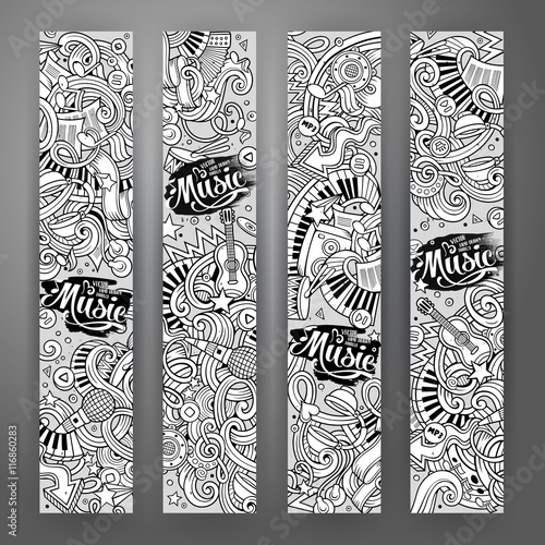 Canvas Print Cartoon hand-drawn doodles Musical banners