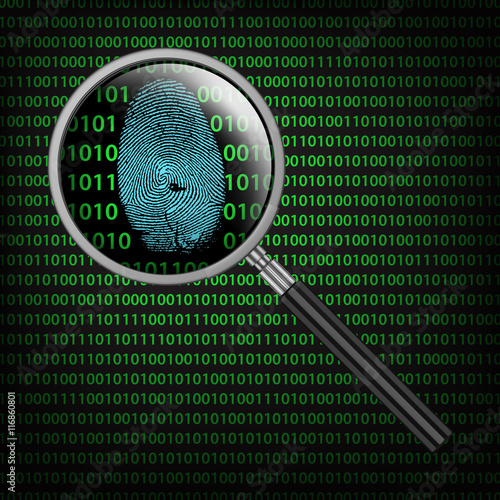 Finger Print with Binary Code and Magnifying Glass