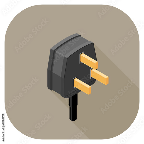 A vector illustration of a Power Plug flat icon design. 
Plug Icon Concept - Three Pin Plug.