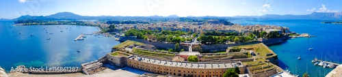 Corfu island panorama as seen from above the old venetian fortre photo