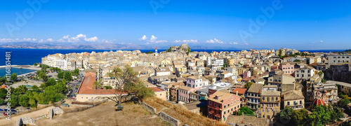 Corfu from above. Panoramic view over the old city of Corfu, the