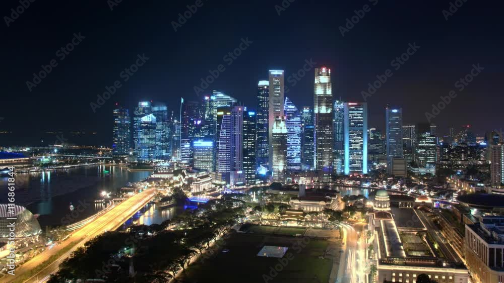 Twilight to night of Singapore cityscape Modern buildings of city downtown 4K Twilight to night of Singapore cityscape Modern buildings of city downtown 4K