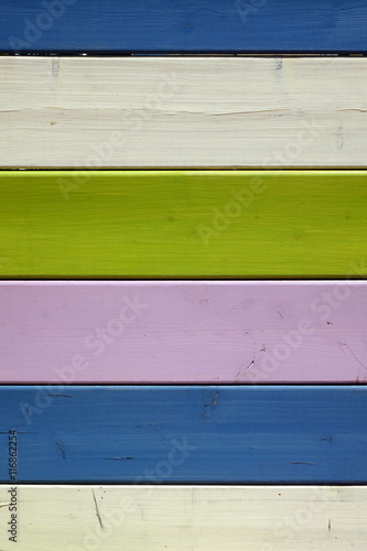 Vintage Colorful Vertical Wood Picnic Table Top Background Or Te photo