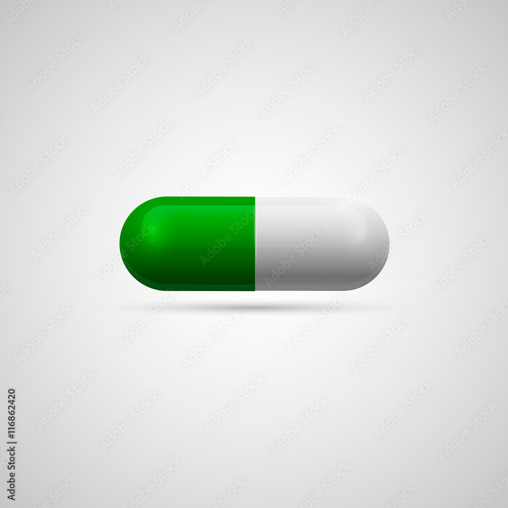 Medicine capsule pill in two half green and white. Vector illustration  Stock Vector | Adobe Stock