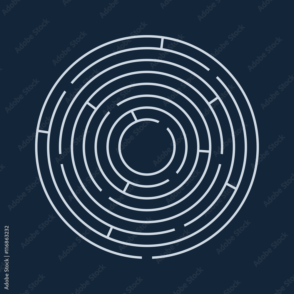 Vector illustration of round maze / labyrinth. Isolated on blue background, eps 8. Vector illustration of round maze / labyrinth. Isolated on blue background, eps 8.
