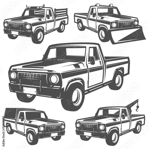 Set of truck and pickup for emlems and logo.
