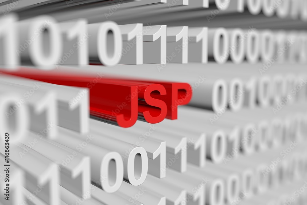 JSP as a binary code with blurred background 3D illustration