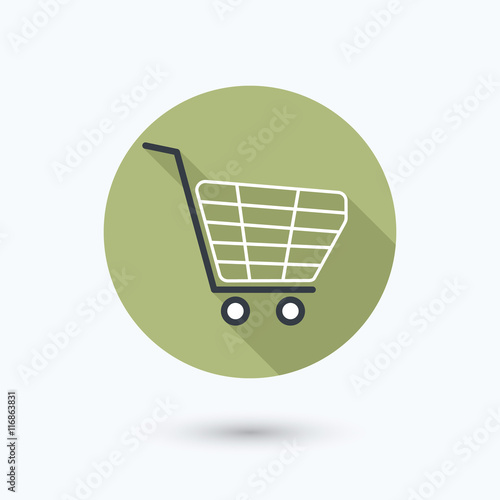 Flat shopping trolley icon with long shadow. Isolated on white background. Vector illustration, eps 10.