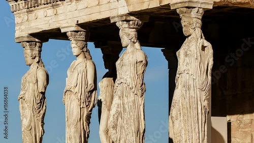 Marble Statues of Ancient Caryatids in Acropolis Motion Time Lapse photo