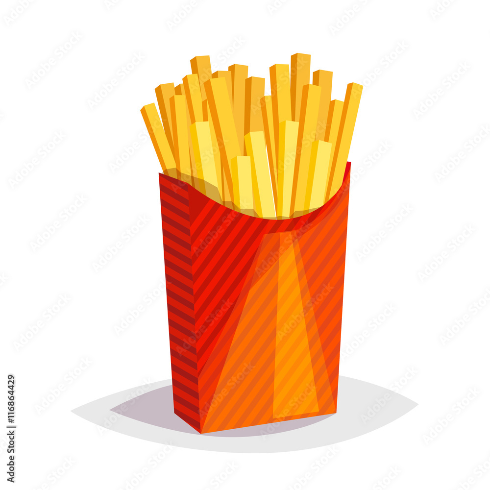 Colorful cartoon fast food icon on white background. French fries. Isolated vector illustration. Eps 10. Colorful cartoon fast food icon on white background. French fries. Isolated vector illustration. Eps 10.