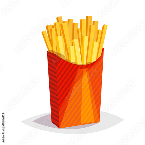 Colorful cartoon fast food icon on white background. French fries. Isolated vector illustration. Eps 10.