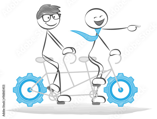 Stick figures business team teamwork doodle scribble sketch smiley on bike