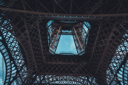 View through the framework of the Eiffel Tower