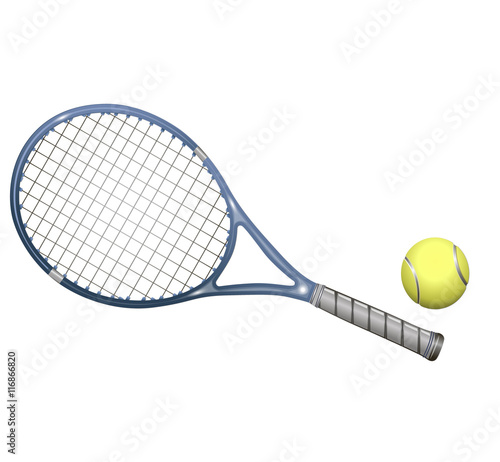 Теннисная ракетка с желтым мячом,изолированный © littlemagic