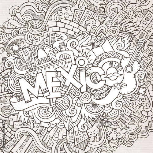 Mexico hand lettering and doodles elements background