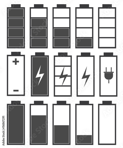 Batterie Symbole in Schwarz Grau Weiß