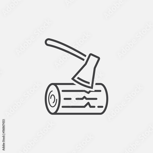 ax and wood ine icon, outline vector logo illustration, linear pictogram isolated on white