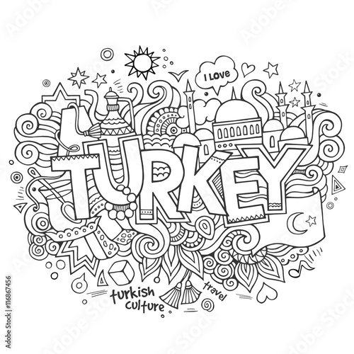 Turkey hand lettering and doodles elements background