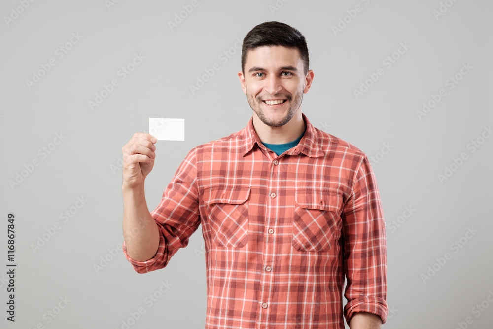 Man showing blank business card Man showing blank business card