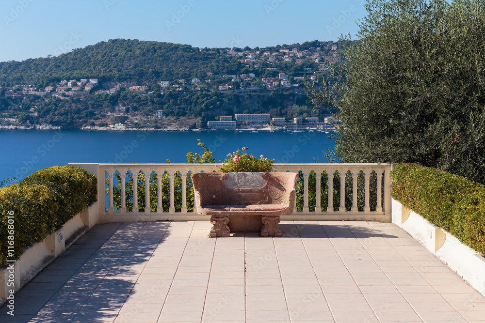 Stone bench on the Mediterranean terrace