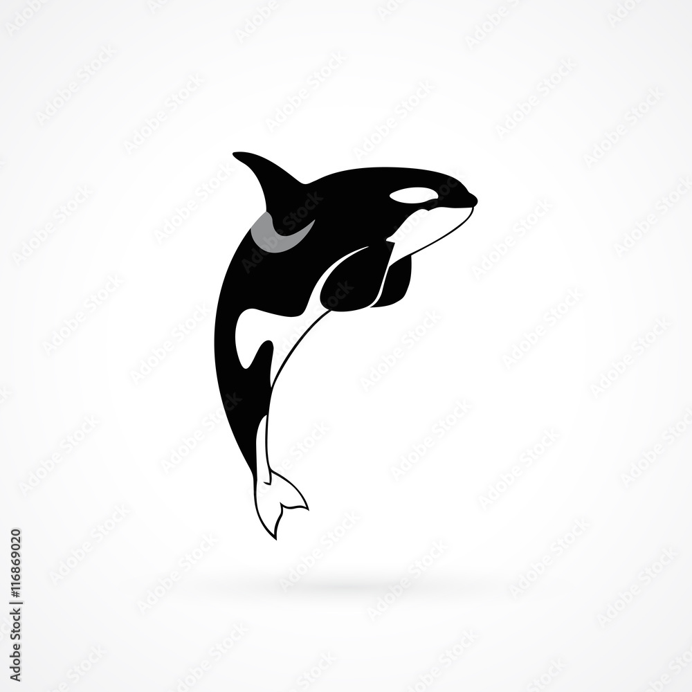 Naklejka premium orka wieloryb znak logo emblemat na białym tle