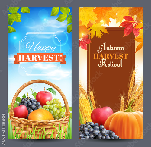 Two vertical banners for harvest festival ad. Vector illustration.