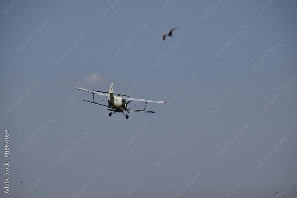 The spraying of fertilizers and pesticides on the field with the aircraft. The spraying of fertilizers and pesticides on the field with the aircraft.