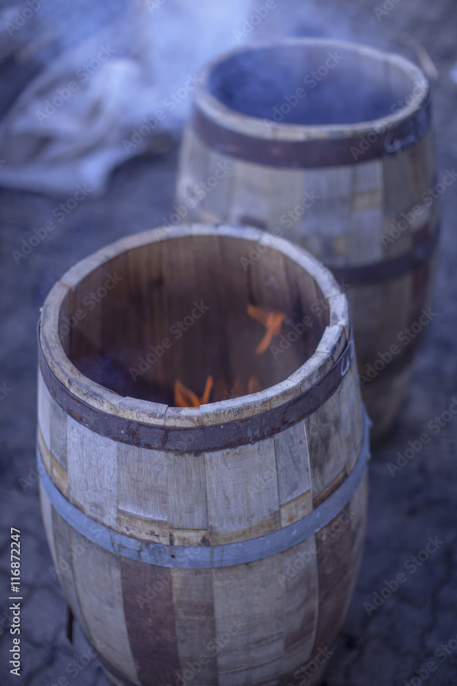 Cooperage, wine barrels and fire Cooperage, wine barrels and fire