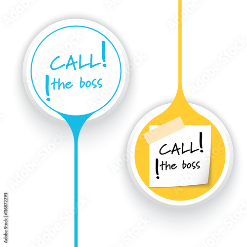 Two vector objects and the words call the boss