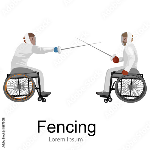 Physically disabled athletes fencing in a wheelchair.