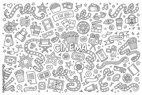 Cinema, movie, film doodles sketchy vector symbols