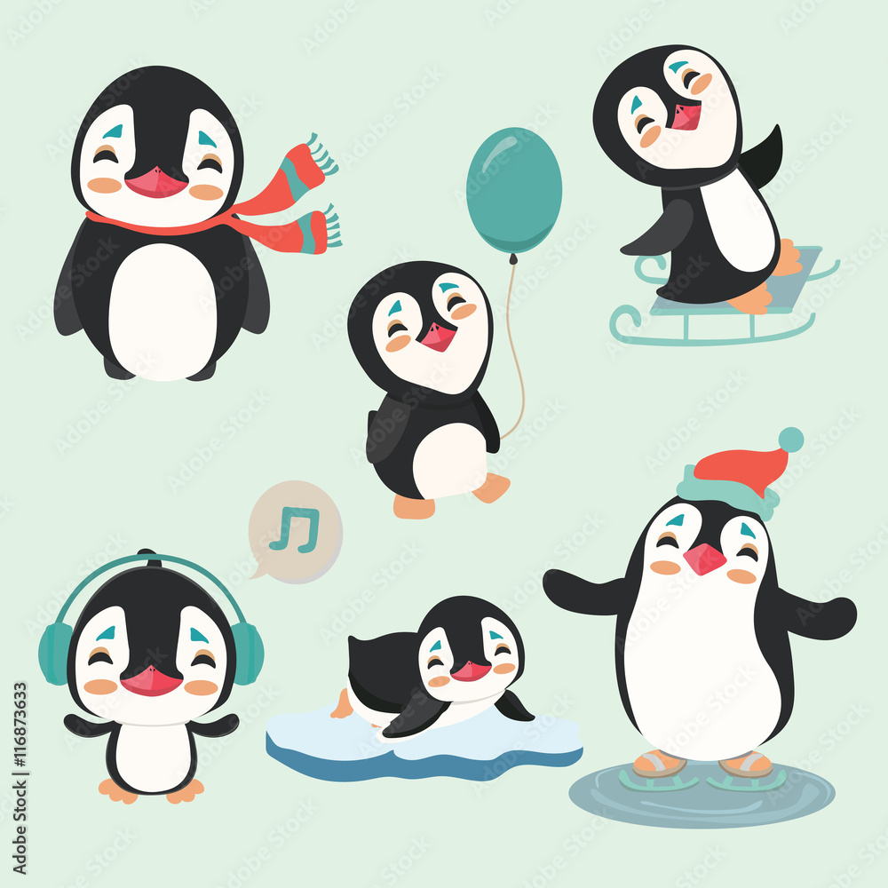 Obraz premium Cute winter penguins set
