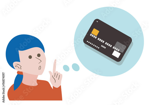 A woman think about credit card