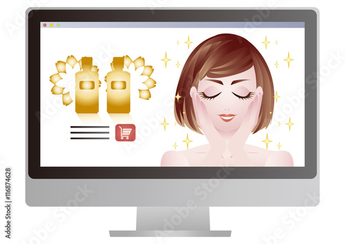 Illustrations : A women in advertisements ofCosmetics online shop 
