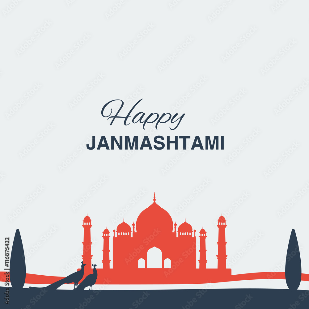Krishna Janmashtami background in vector. Greeting card for Krishna birthday. Illustration of India community festival Krishna Janmashtami.