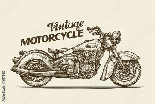 Vintage motorcycle. Hand drawn sketch retro motorbike. Vector illustration