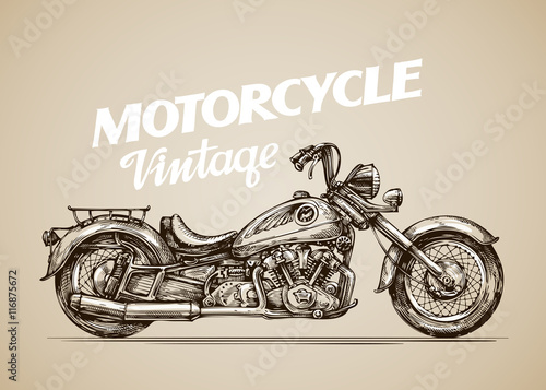 Vintage motorcycle. Hand drawn retro motorbike. Vector illustration