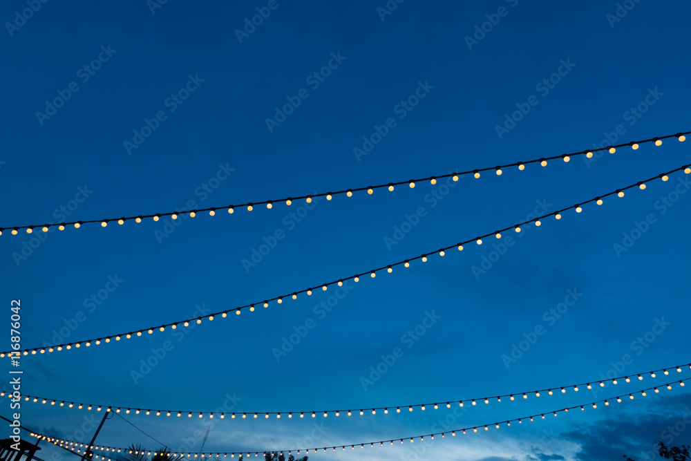 string light bulb and blue sky background