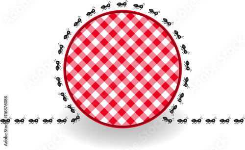 Ants around label picnic plaid
