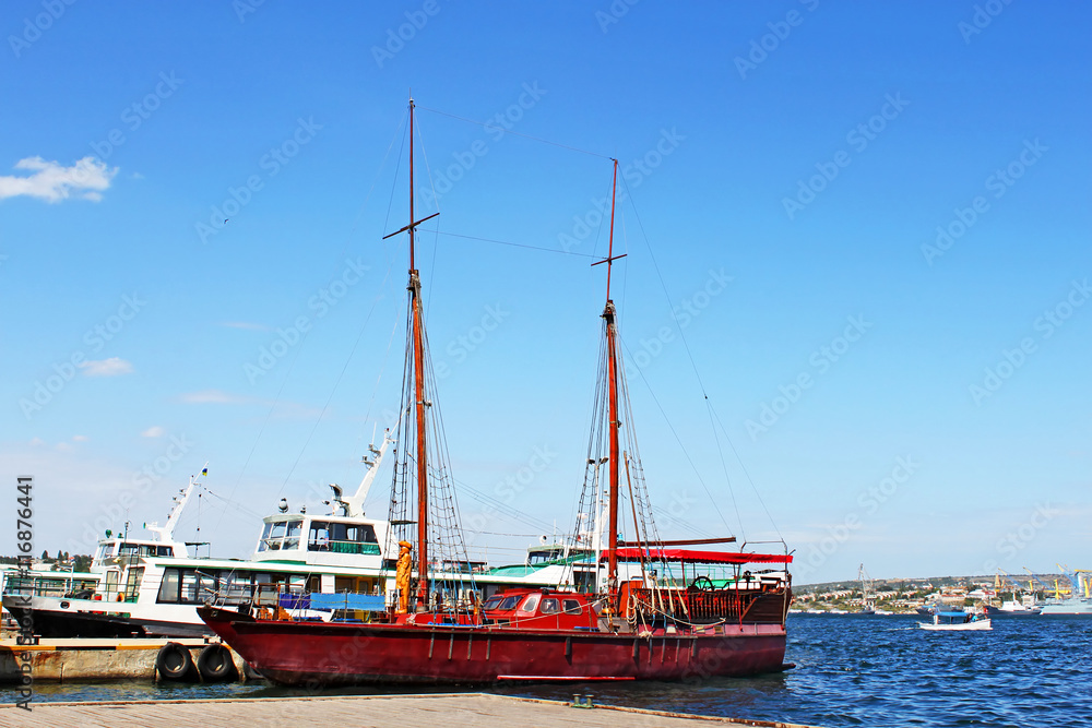 Wooden yacht for tourist in Sevastopol, Crimea, Ukraine