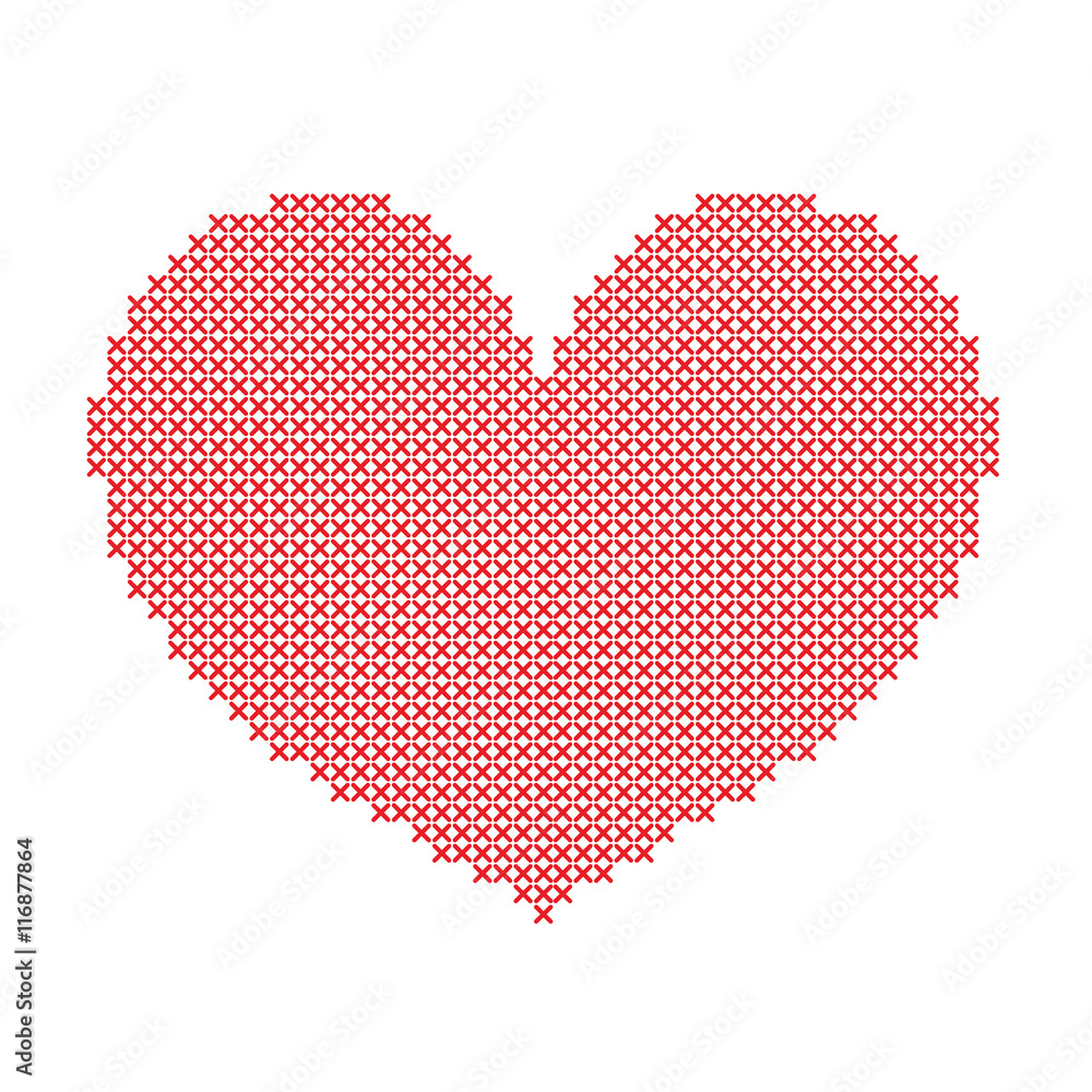 Hand-made big red heart embroidered with a cross Hand-made big red heart embroidered with a cross